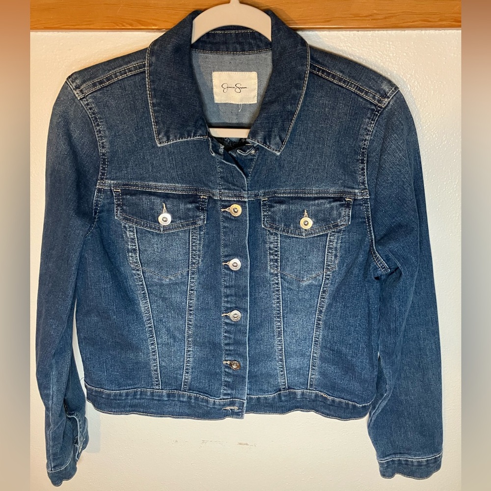 jessica simpson pixie jacket in jefford dark wash longsleeve denim euc l